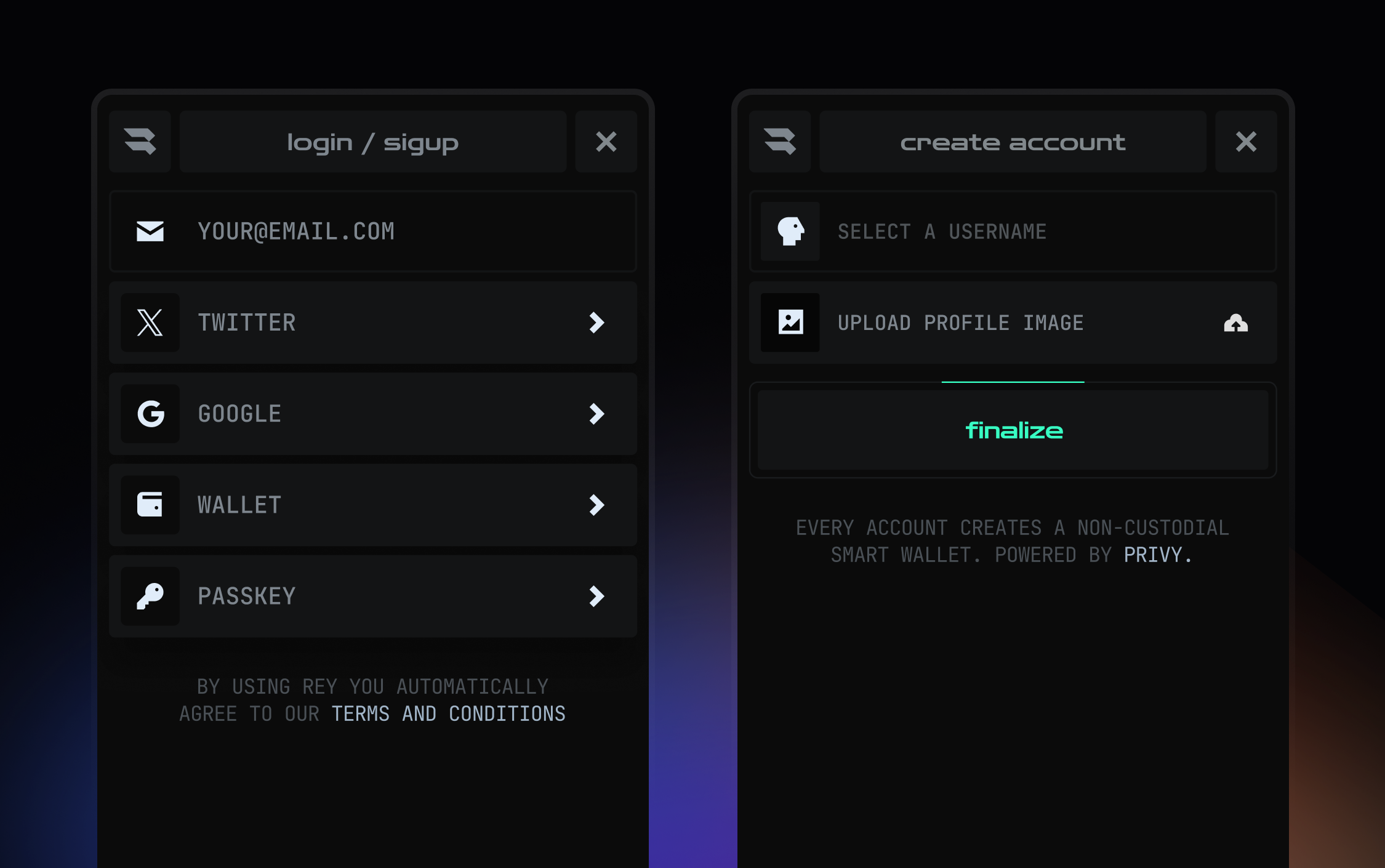 Account creation screens