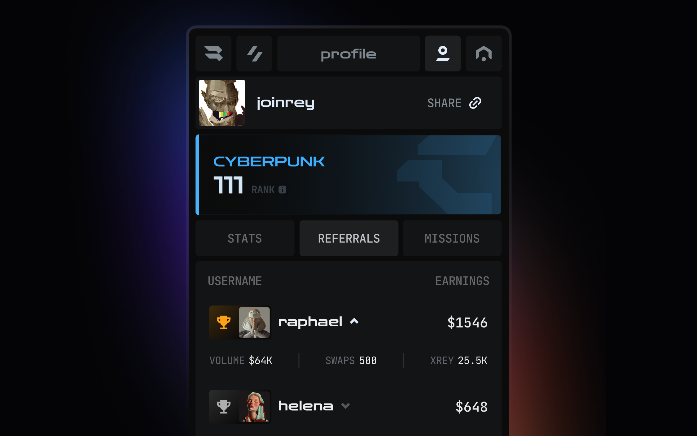 Referrals profile